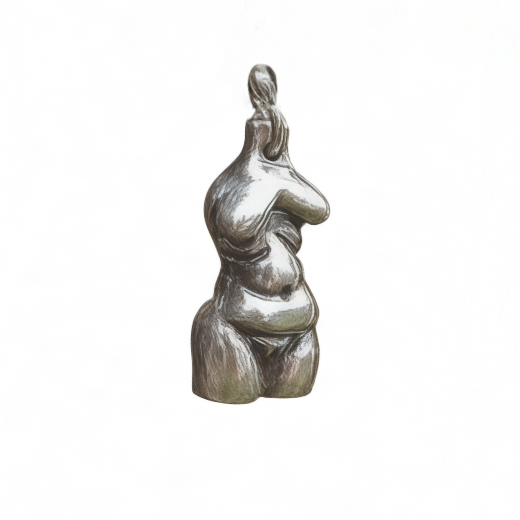 sterling silver nude curvy woman pendant product photo against white background 