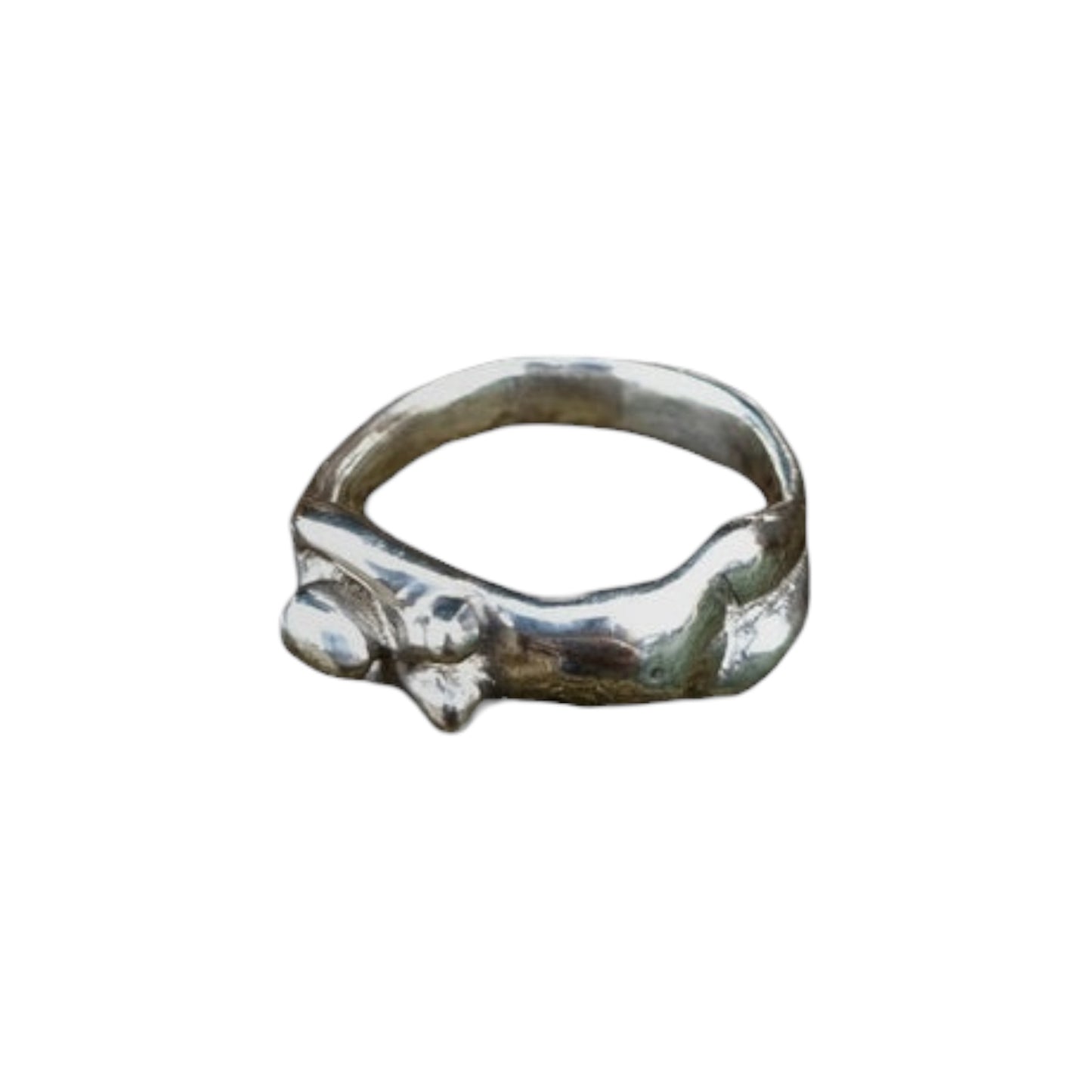 nude female body ring with boobs against white background 